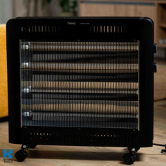 Кварцова печка Rosberg R51972E, 2400W, 4 реотана, 2 степени, Защита при преобръщане, Черен