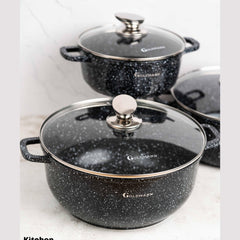 Комплект тенджери от 8 части, 20/24/28 cm, 2.3l 2.3l/4.5l/6.5l, лят алуминий, мраморна външна част, керамична вътрешност