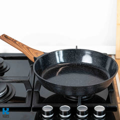 Алуминиев дълбок тиган, 24x7 см, съвместим с индукция, мраморно керамично незалепващо покритие, Goldmann