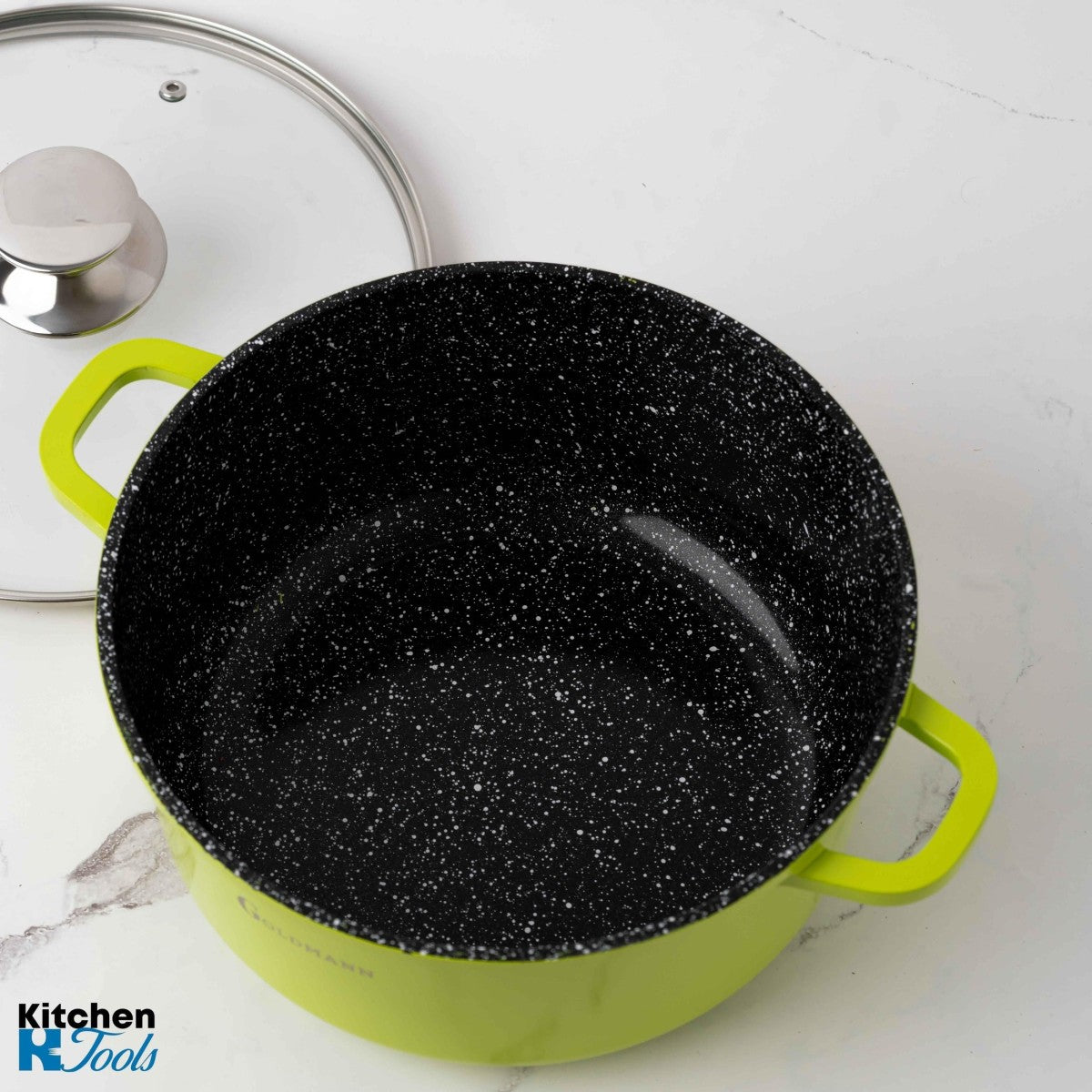 Зелена незалепваща мраморна тенджера 6.5L, 28x12.5cm, лят алуминий, включително индукция, капак, ECO-friendly, Goldmann