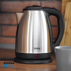 Електрически чайник , 1800W, 1.8L, Rosberg неръждаема стомана, автоматично изключване, херметичен капак, сребриста