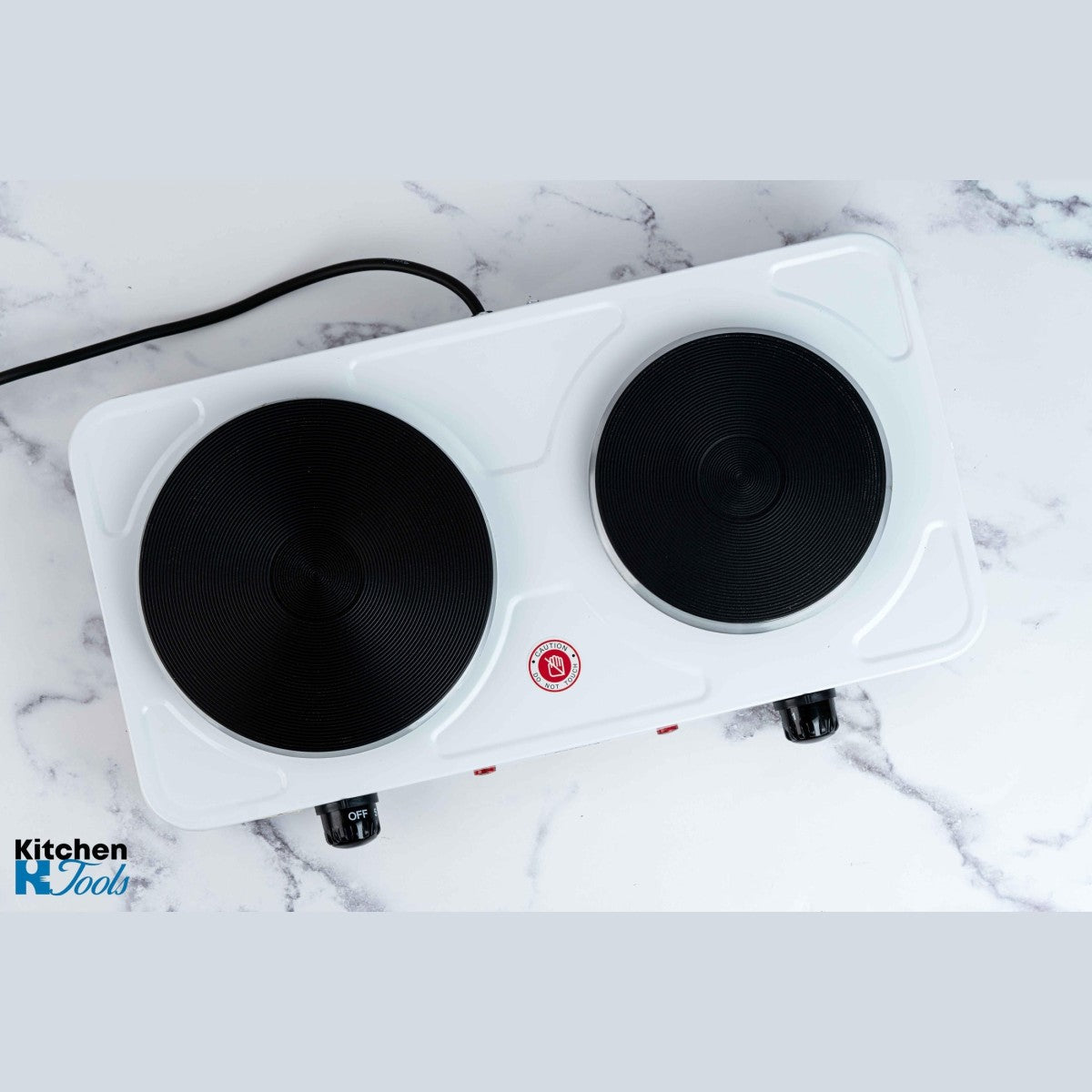 Двоен електрически котлон, 2500 W, 5 степени, 51x26x6 см, чугунен нагревател, Rosberg, Бял