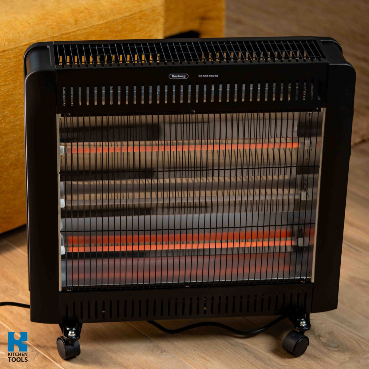 Кварцова печка Rosberg R51972E, 2400W, 4 реотана, 2 степени, Защита при преобръщане, Черен