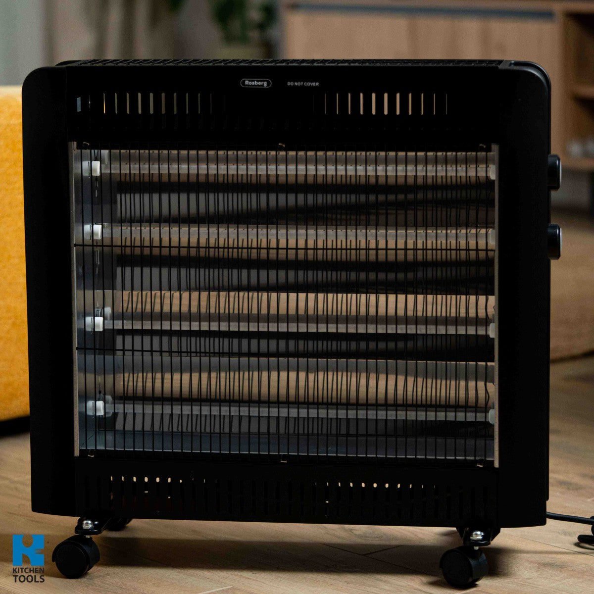 Кварцова печка Rosberg R51972E, 2400W, 4 реотана, 2 степени, Защита при преобръщане, Черен