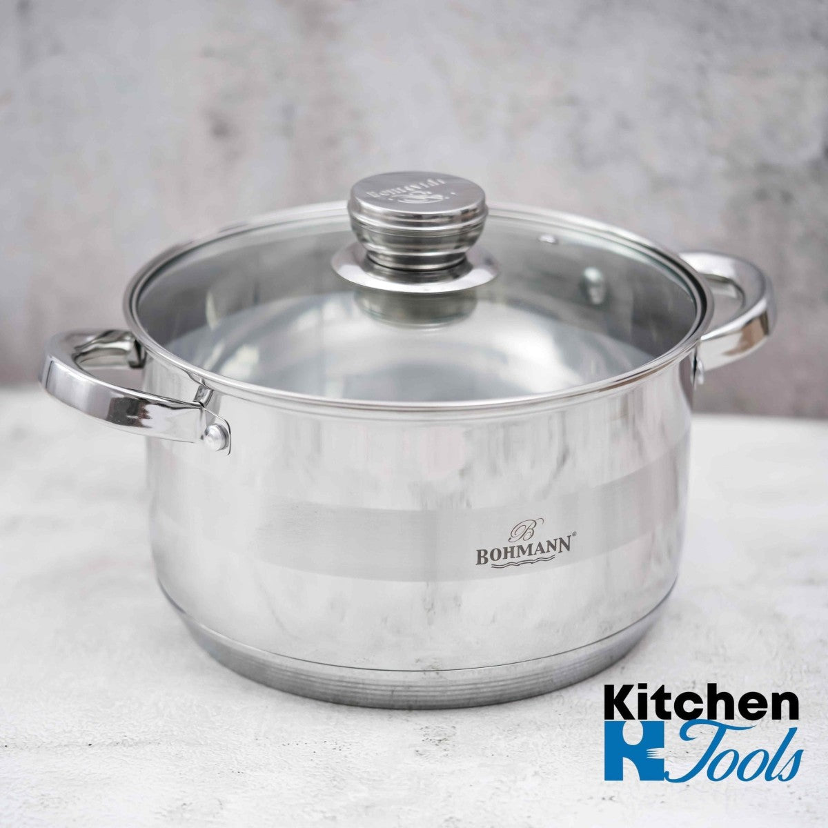 Комплект от 3 тенджери Bohmann, (2.9L, 3.9L, 5.1L), индукция, със стъклен капак, неръждаема стомана