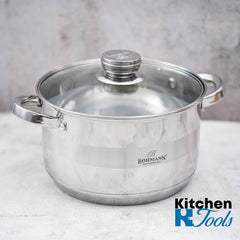 Комплект от 3 тенджери Bohmann, (2.9L, 3.9L, 5.1L), индукция, със стъклен капак, неръждаема стомана