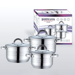 Комплект от 3 тенджери от неръждаема стомана с капак, 2.1л, 2.9л, 3.9л, Bohmann