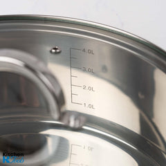Ниска тенджера от неръждаема стомана, 22 х 10 см, 3 литра, съвместима с индукционен котлон, със стъклен капак, Bohmann