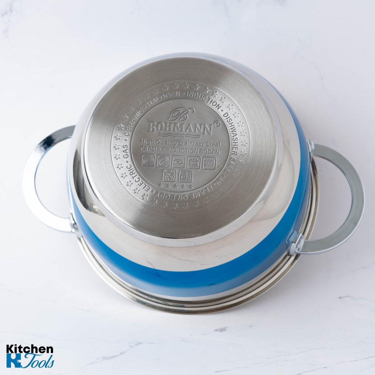 Комплект от 8 части, термоустойчиви тигани от неръждаема стомана, 1.8l/2.5l/3.5l/5.9l, Bohmann, сини