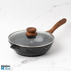 Висок лят алуминиев тиган, 24x7 см, Goldmann, термоустойчив капак, керамично покритие, мека дръжка, индукция