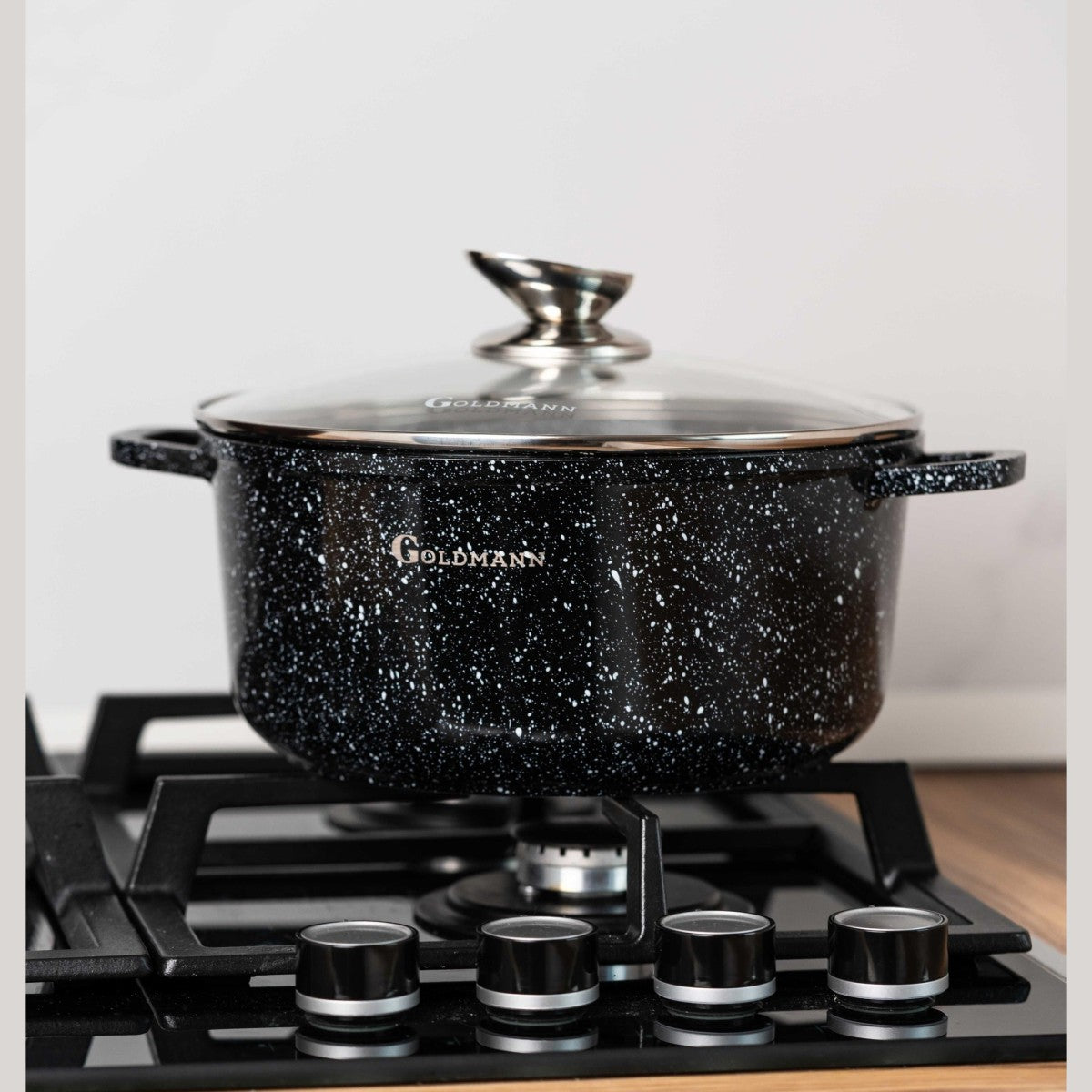 Комплект тенджери от 8 части, 20/24/28 cm, 2.3l 2.3l/4.5l/6.5l, лят алуминий, мраморна външна част, керамична вътрешност