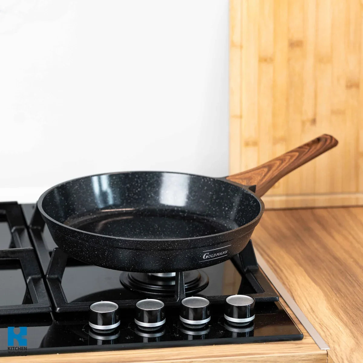 Алуминиев дълбок тиган, 24x7 см, съвместим с индукция, мраморно керамично незалепващо покритие, Goldmann